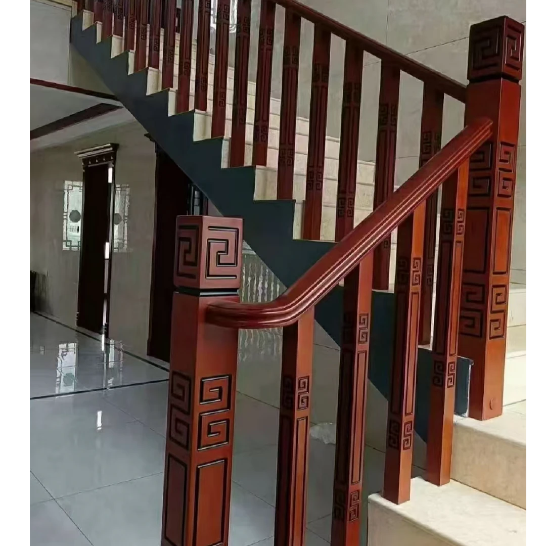 长城纹款实木楼梯扶手（支持定制颜色）别墅自建房旋转踏步板复式