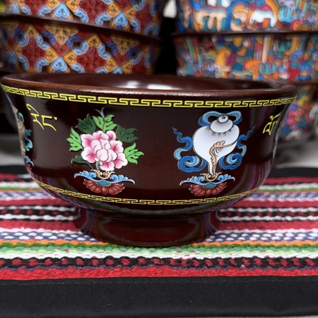 深色口径13厘米木碗饭碗餐具防烫隔热实木奶茶碗木碗藏式