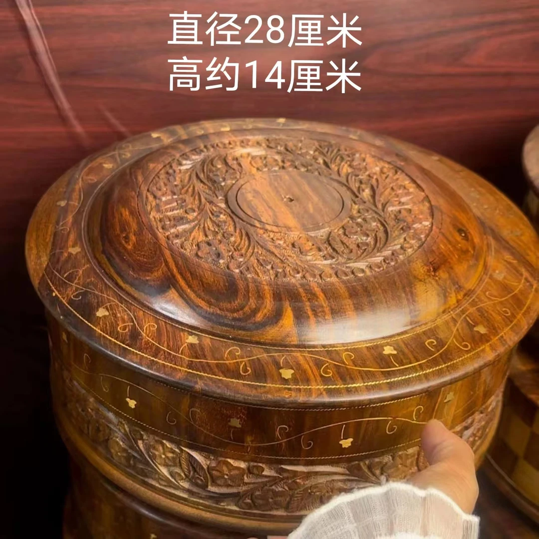 印度黄檀糌粑盒奶渣盒金花带盖收纳盒