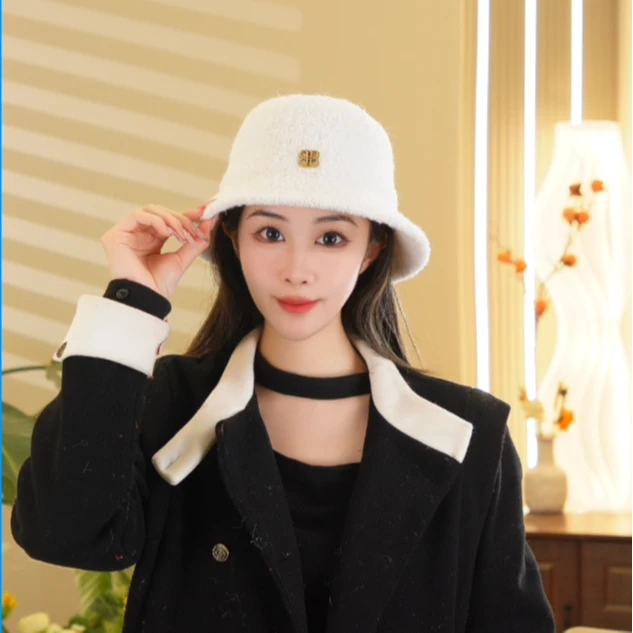 悦己早春羊羔绒渔夫帽子女大头围韩版百搭盆帽针织时尚帽