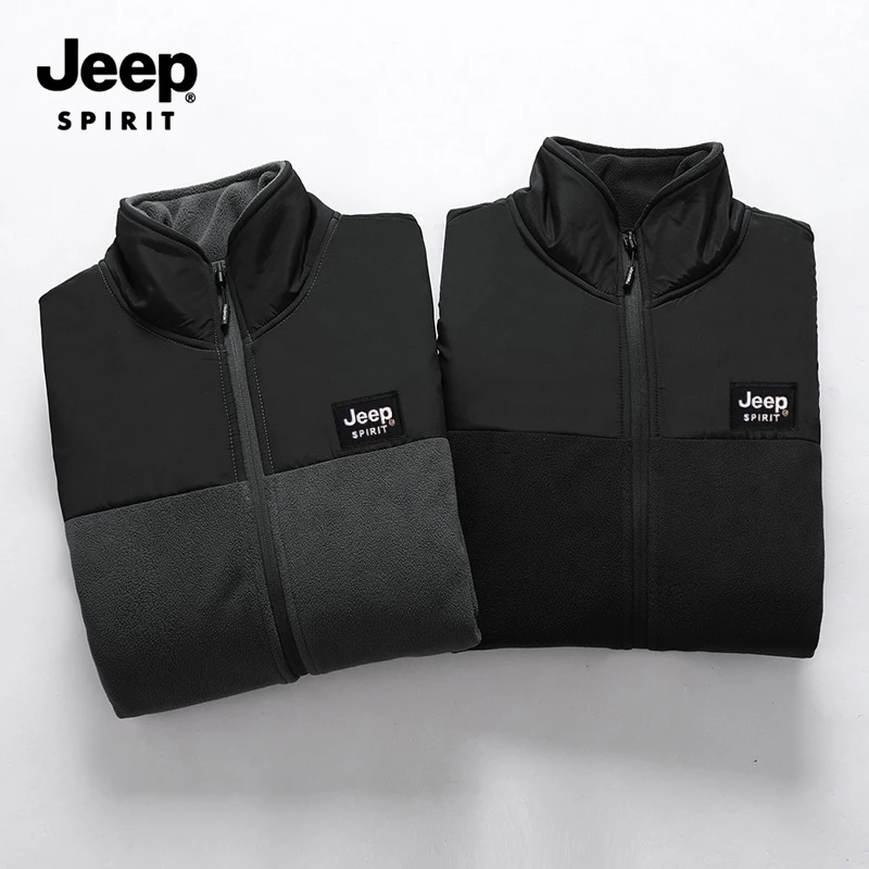 JEEPSPIRIT休闲加绒加厚摇粒绒保暖外套男抓绒衣卫衣男士