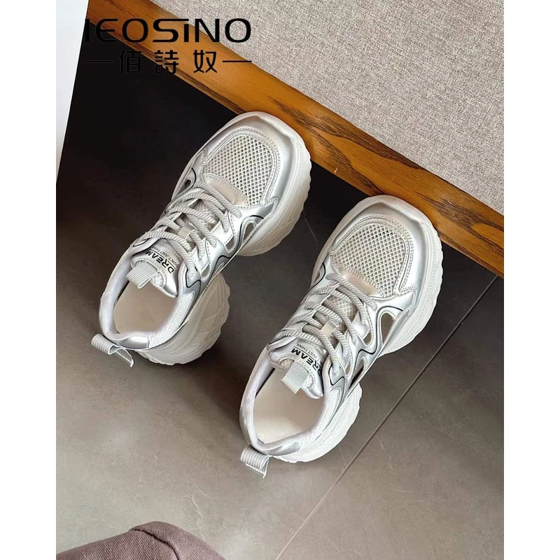 437444750佰诗奴女2024夏季福利透气老爹鞋百搭时尚网面运动鞋女