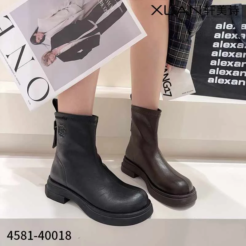 4581-40018轩美诗2024秋季新款马丁靴时尚百搭休闲圆头瘦瘦靴女靴