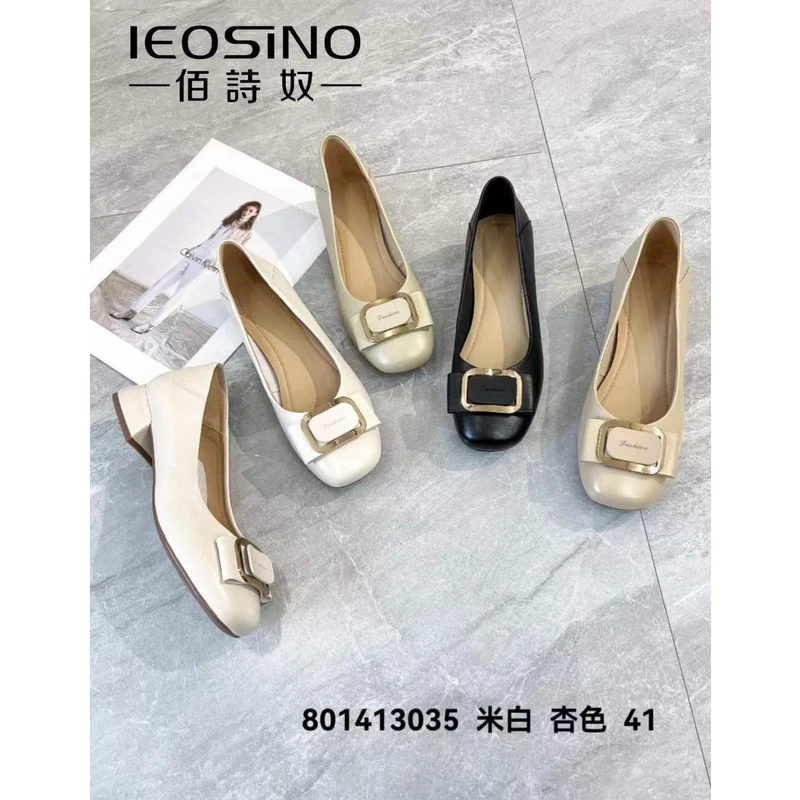 801413035佰诗奴2024年春季新真皮百搭低跟浅口软底妈妈鞋软皮女