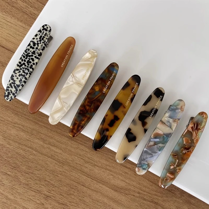 网红侧边夹一字夹法式简约鸭嘴夹顶夹水墨豹纹树脂发夹刘海侧边夹