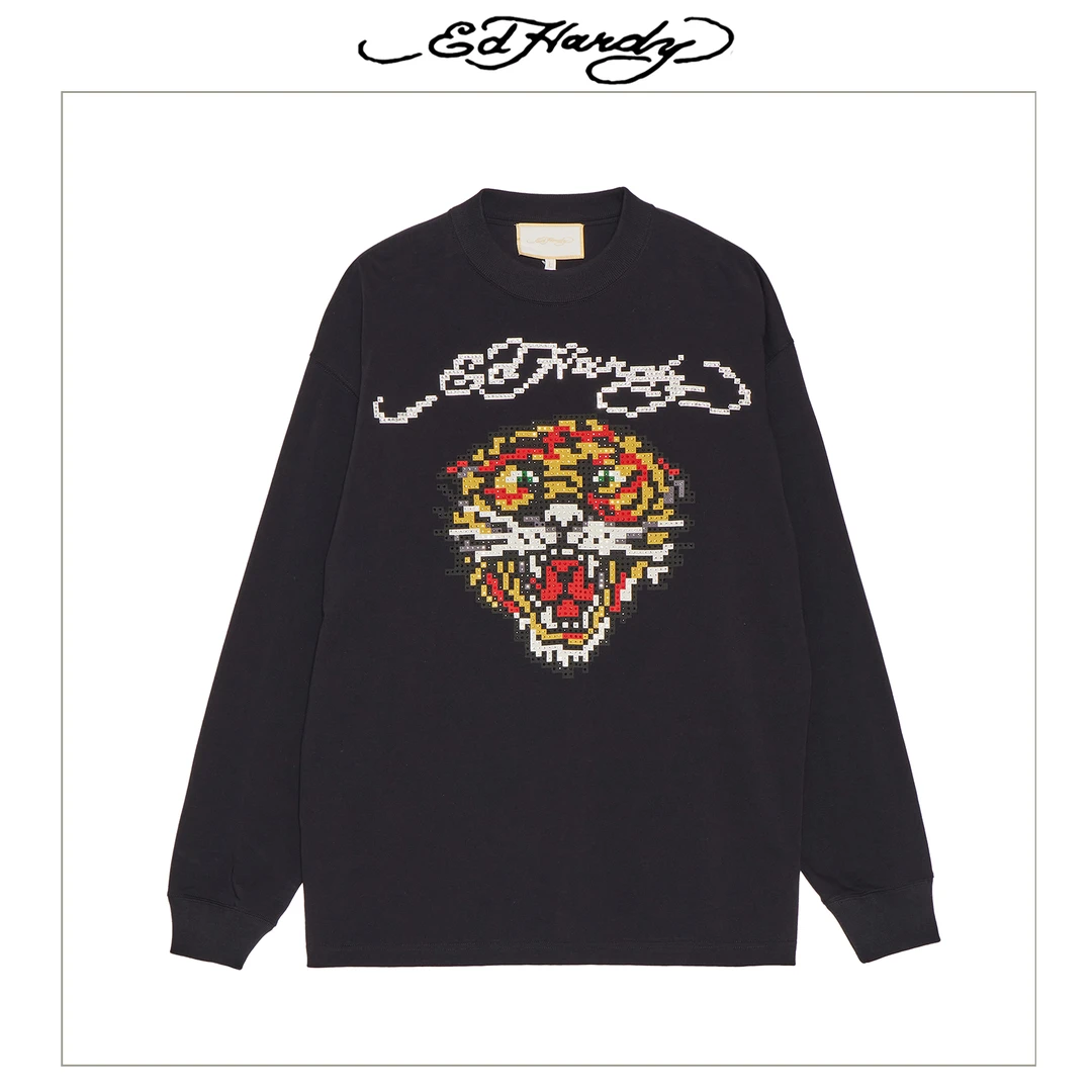 Ed Hardy/埃德哈迪趣味像素虎头潮流时尚长袖T恤