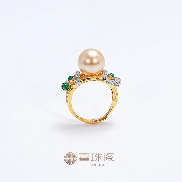 喜珠阁【凡凡专属】海水珍珠南洋金珠开口戒指10-11mm左右时尚气质