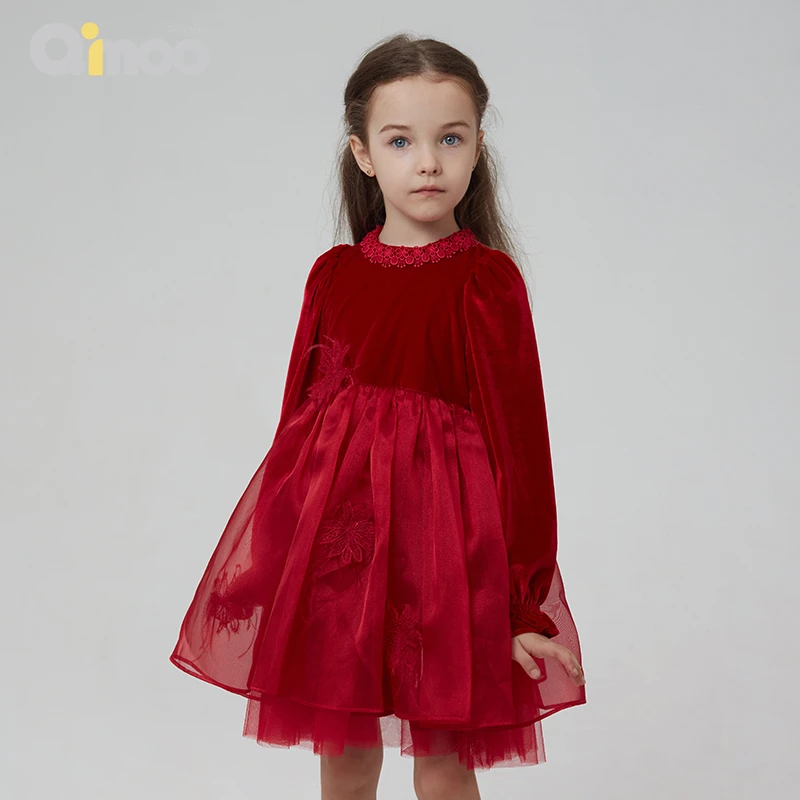 Qimoo/淇木24年春季秋冬新款女童长袖洋气丝绒纯色QCL1LP130A