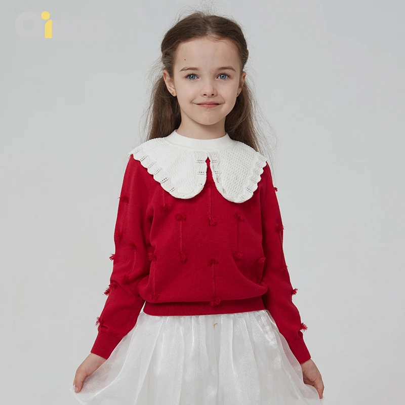 Qimoo/淇木春秋季女童公主洋气百搭全棉长袖针织套头衫QCL1TC140A