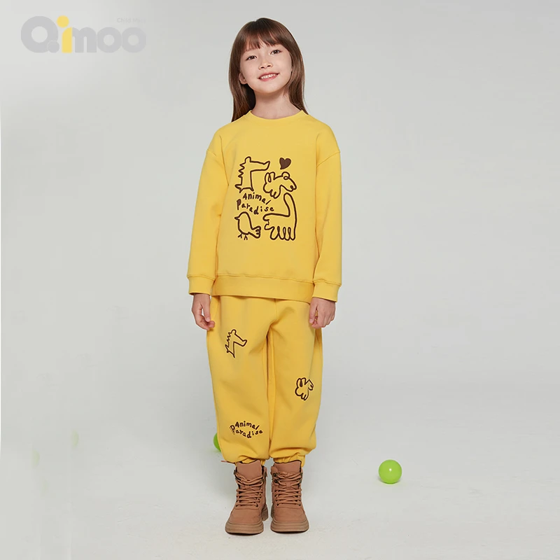 Qimoo/淇木23秋冬新款儿童休闲圆领长袖运动套头套装QMT4TC691X