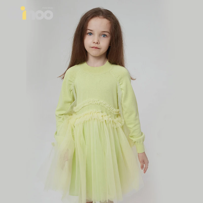 Qimoo/淇木24春季新款女童针织长袖网纱裙公主连衣裙QCL1LC137A