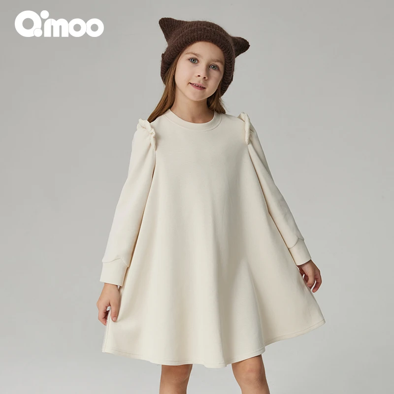 Qimoo/淇木24秋季女童休闲时尚圆领宽松长袖气质连衣裙QCL3LC302C