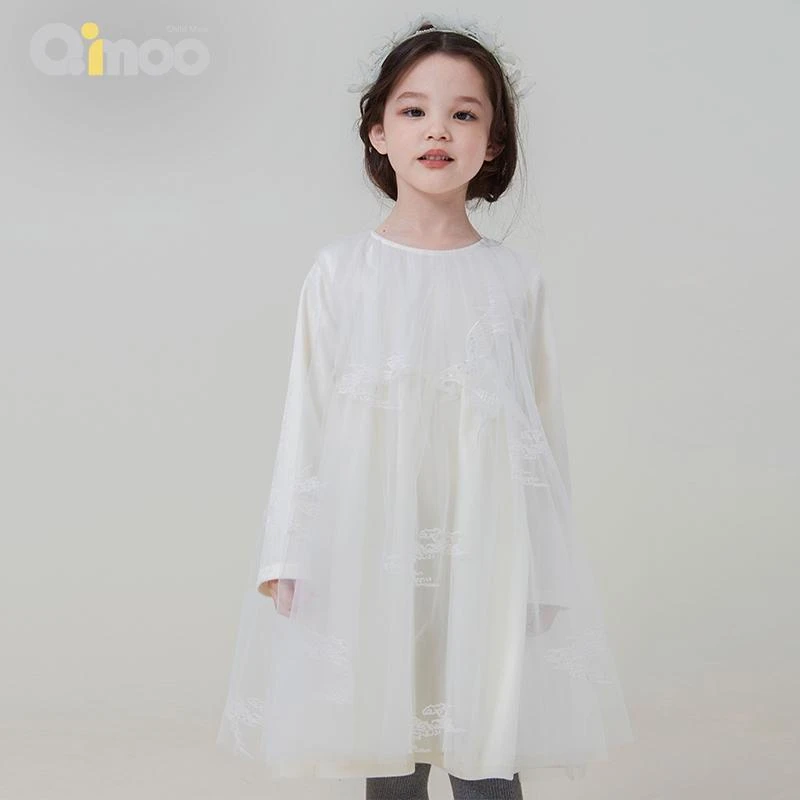 Qimoo 童装22秋冬女童舒适甜美网纱国风长袖公主连衣裙QYH4LP331C