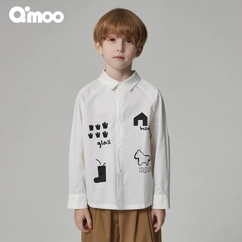 Qimoo/淇木24秋男童时尚休闲童趣时尚印花翻领长袖衬衫QCL3CC133A