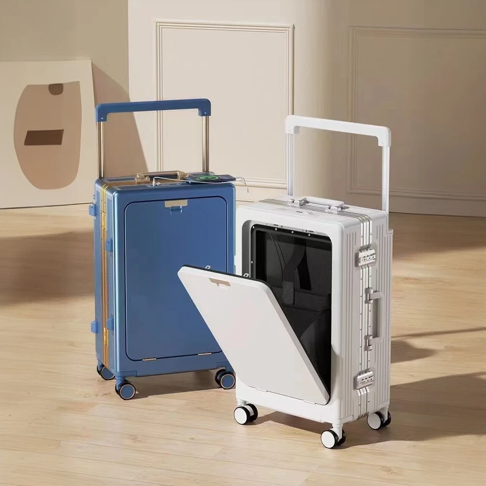 璐思迪宽拉杆多功能行李箱前置开口拉杆箱旅行箱20寸密码登机箱