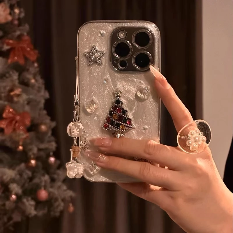 韩系ins立体滴胶圣诞树适用iPhone16Promax手机壳苹果15/14全包