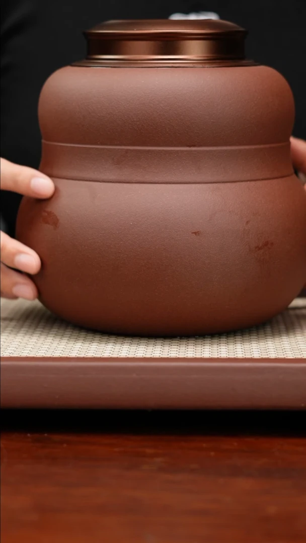 【闪购商品】紫砂茶壶四号井中槽青葫芦茶叶罐2200cc