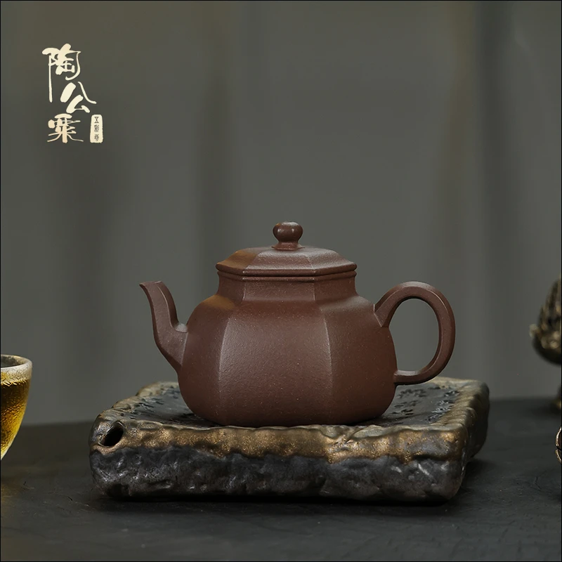 陶公粟原矿四号井底槽青《六方坦然》170cc王手制精美紫砂壶