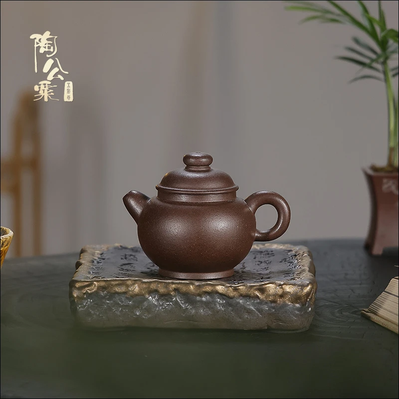 陶公粟原矿铁芯老紫泥《巨轮珠》110cc内推张手制紫砂壶小容量茶具