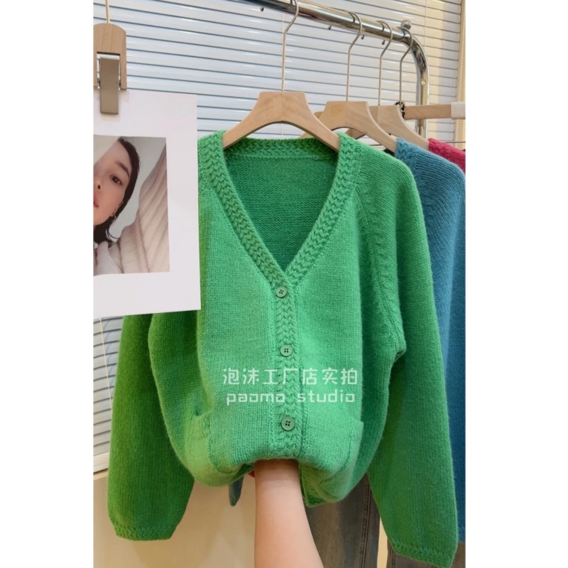 针织开衫长袖气质网红时尚百搭宽松秋冬设计感纯色毛衣