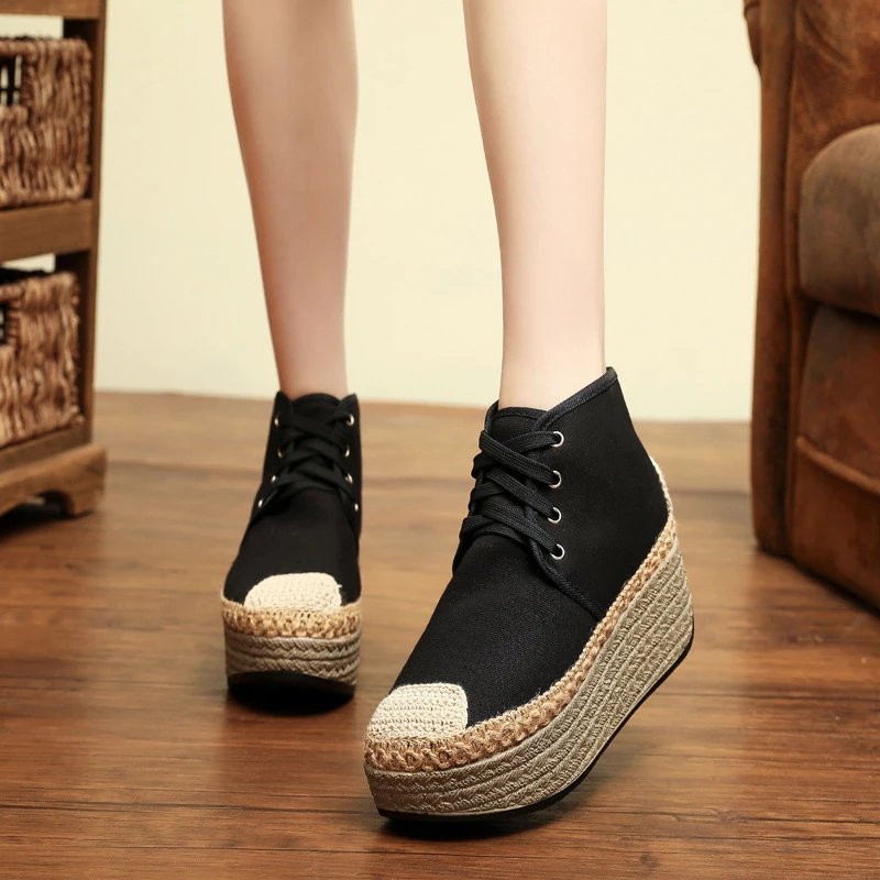 三代鞋底 【汉诺依】1618-15汉诺依新款冬秋系带女棉鞋女松糕厚底运