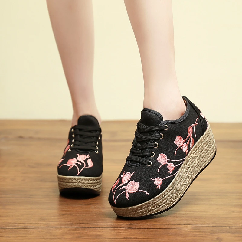 第四代汉诺依】1618-150春秋女鞋爆款高跟时尚高颜值洋气厚底帆布