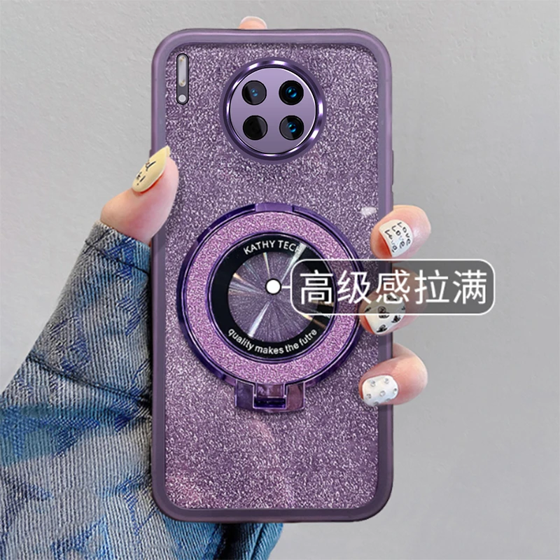 适用华为Mate30手机壳横竖支架透明金属镜头膜简约大气软壳防摔