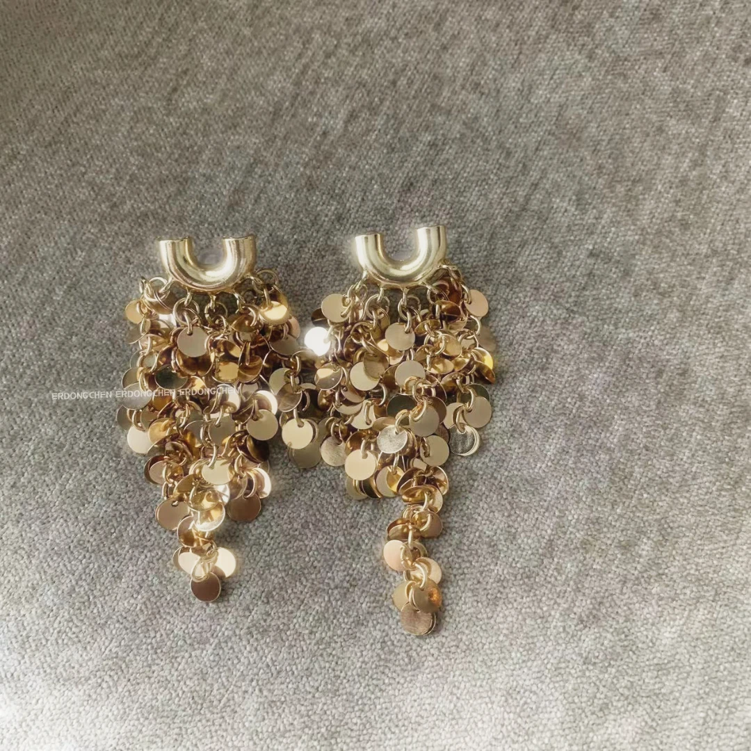 铁合金耳饰 Yucii 金属亮片流苏耳环轻奢时尚新款潮耳饰