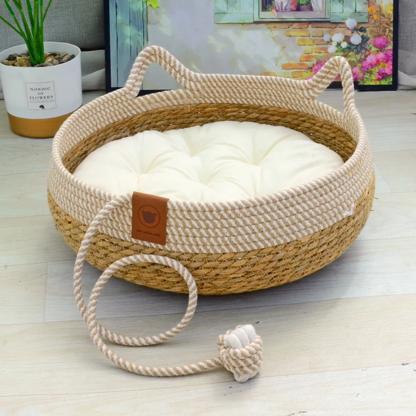 猫窝藤编冬季保暖猫抓板一体编织猫玩具冬天耐磨垫子可爱ins风