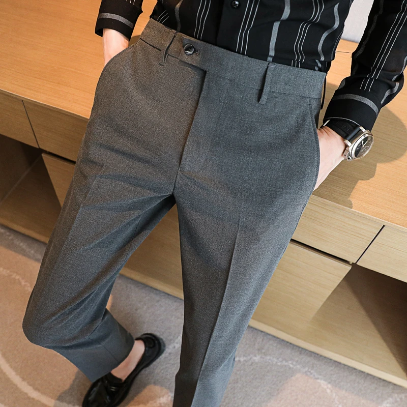 男士秋冬款西装休闲裤修身商务百搭休闲西装裤垂感直筒长裤