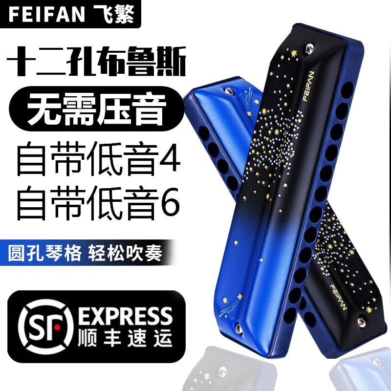 FEIFAN飞繁10孔12孔布鲁斯口琴星空成人专业演奏初学者入门练习