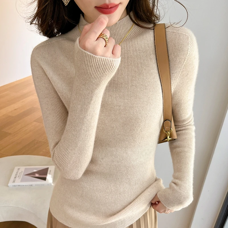 100%精纺美丽诺全羊毛无缝一体一线成衣秋冬洋气打底衫半高领毛衣