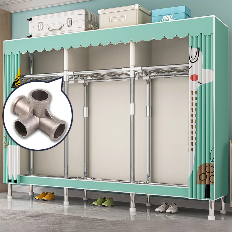 简易布衣柜家用卧室结实耐用出租房屋经济型钢结构加厚固加高组装