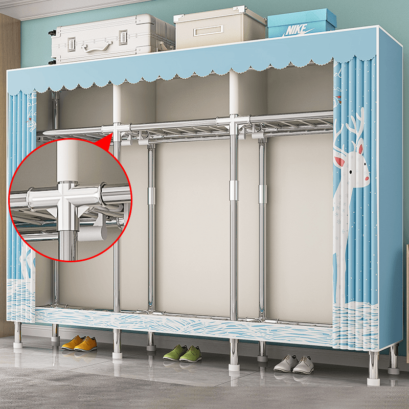 索尔诺 简易布衣柜家用卧室组装收纳衣橱出租房经济型全钢架加粗加厚加固