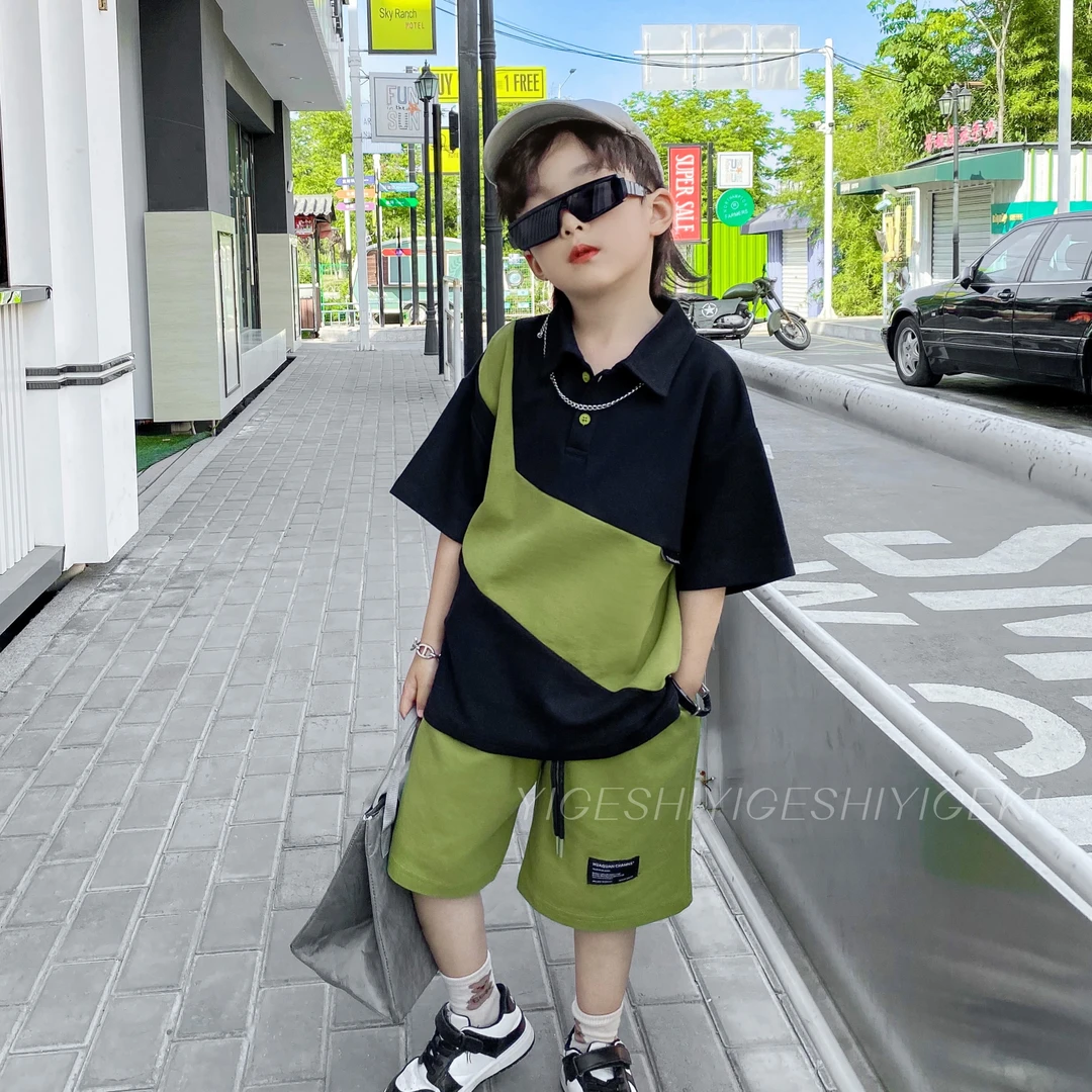 【现货】儿童百搭男童套装洋气polo衫T恤男童夏酷帅中大童YG4910