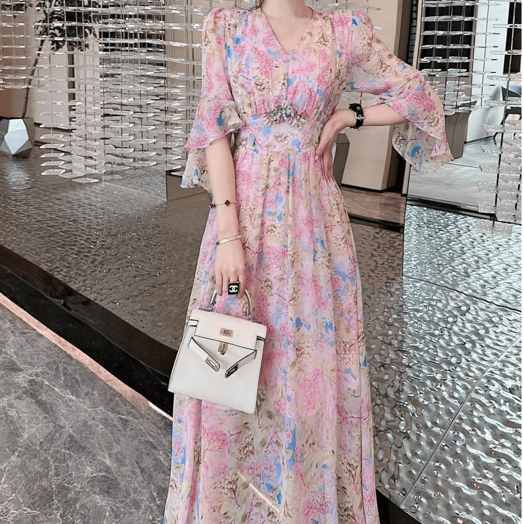 2024时尚高级感轻奢显瘦气质女士甜美连衣裙8858