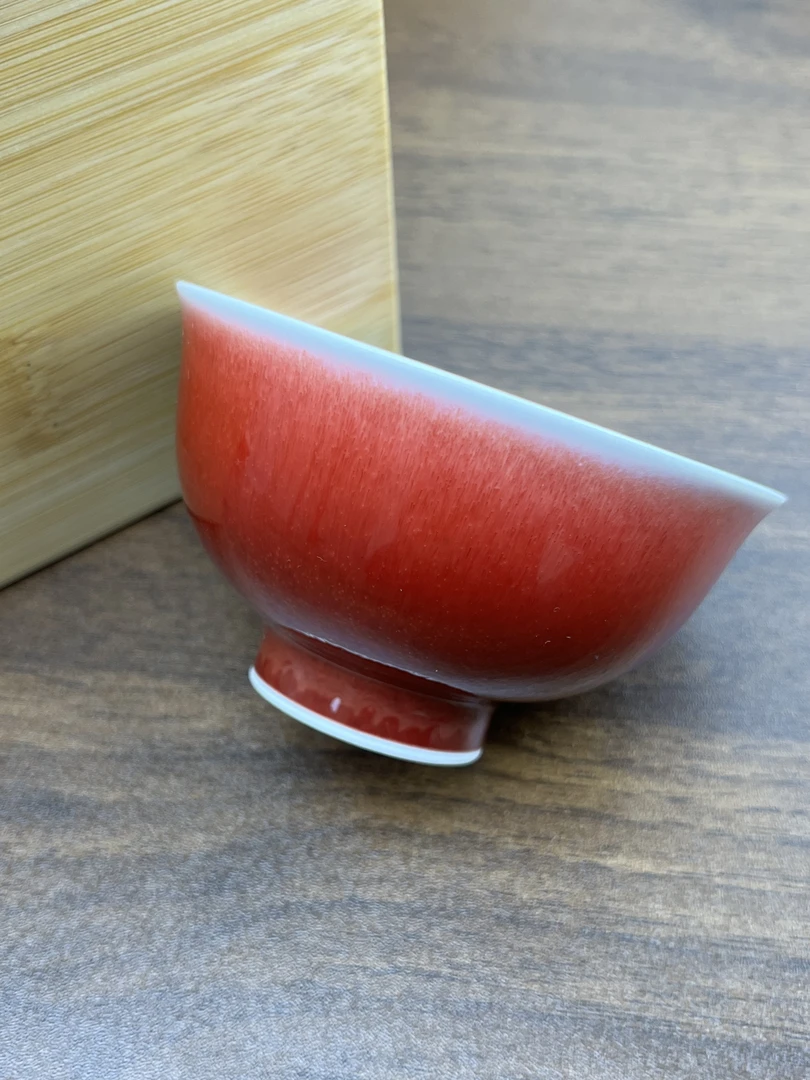 景德镇陶瓷郎红撇口杯主人杯纯手工色釉郎红