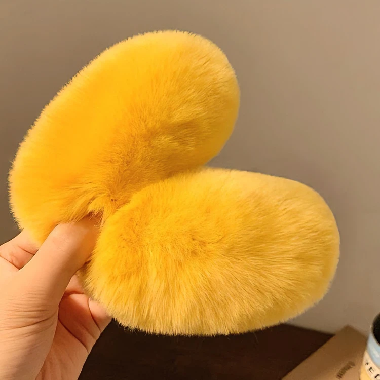 獭兔毛！Mango芒狗毛毛发夹女毛绒黄色芒果发卡头饰发饰BB夹秋冬款