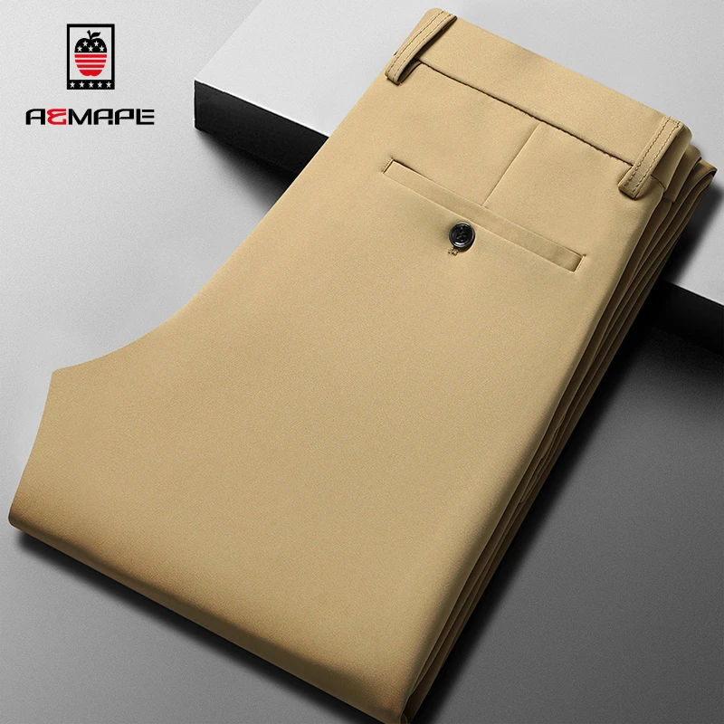 AEMAPE商务休闲裤男士直筒抗皱免烫西裤男薄款冰丝中年宽松长裤子
