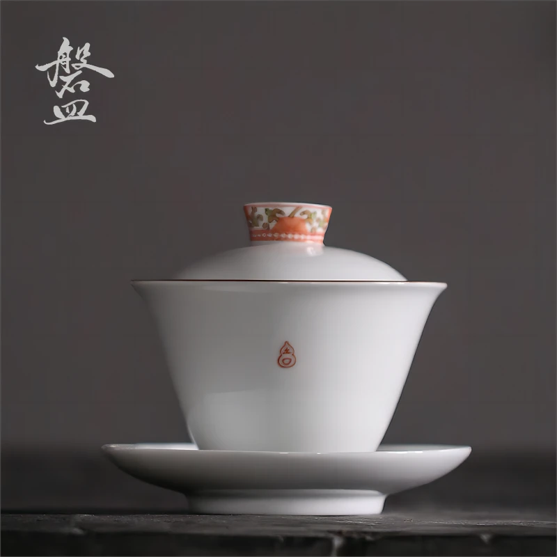 磐皿｜扒花陶瓷三才盖碗创意故宫花纹大茶碗功夫茶具茶杯