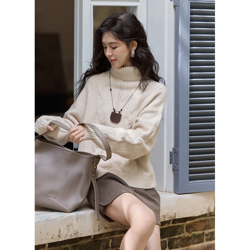 【柴碧云专属】谜秀高领毛衣套头显瘦慵懒宽松针织衫MXD59Z1029