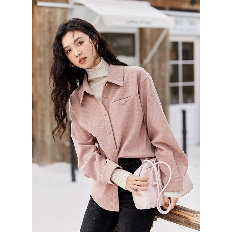 谜秀复古磨毛加厚加绒长袖衬衫宽松衬衣MXD59C0379 xcymy