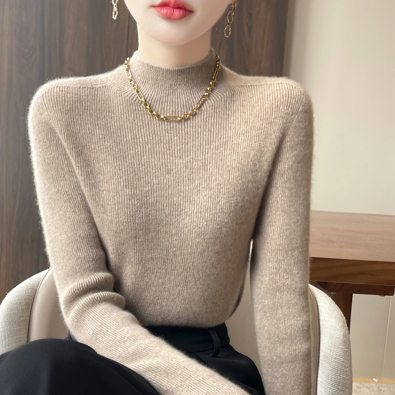 修身半高领毛衣女秋冬新款针织衫显瘦百搭长袖洋气高弹打底衫上衣