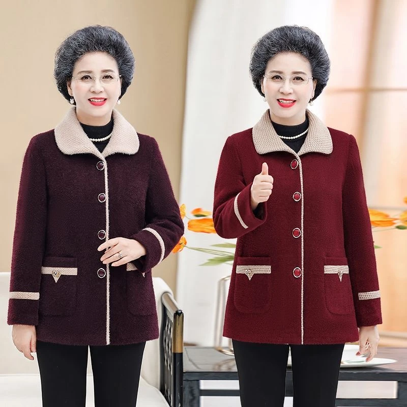 {春姐31}中老年妈妈水貂绒外套女冬季加厚上衣女加绒外穿