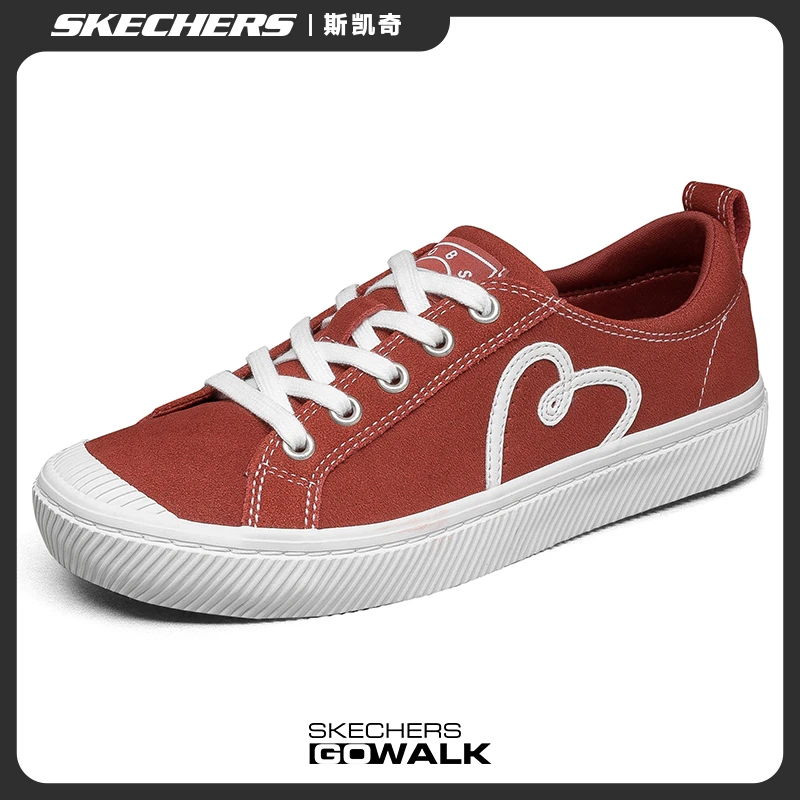 SKECHERS/斯凯奇女鞋新款纯色浅口低帮爱心帆布鞋厚底缓震饼干鞋