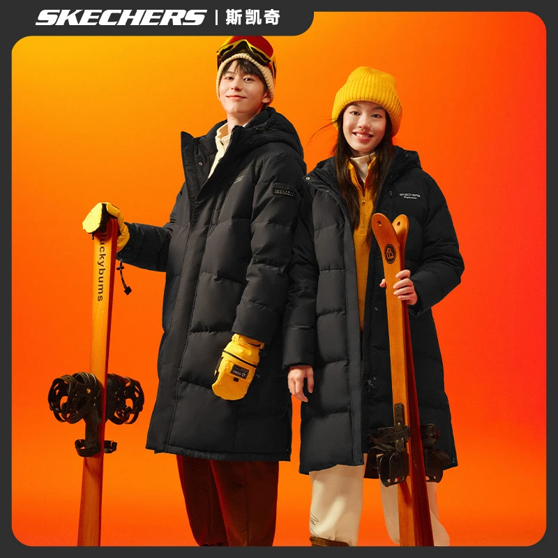 Skechers斯凯奇冬季百搭加绒羽绒服女中长款保暖男情侣装P423W126