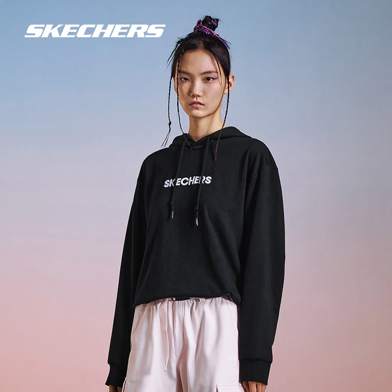 Skechers斯凯奇男女同款运动圆领针织连帽卫衣上衣时尚休闲百搭