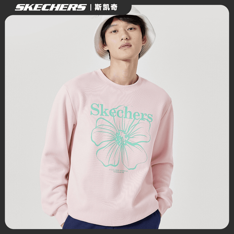 Skechers斯凯奇卫衣彩色花朵加绒圆领运动外套百搭上衣L322U102