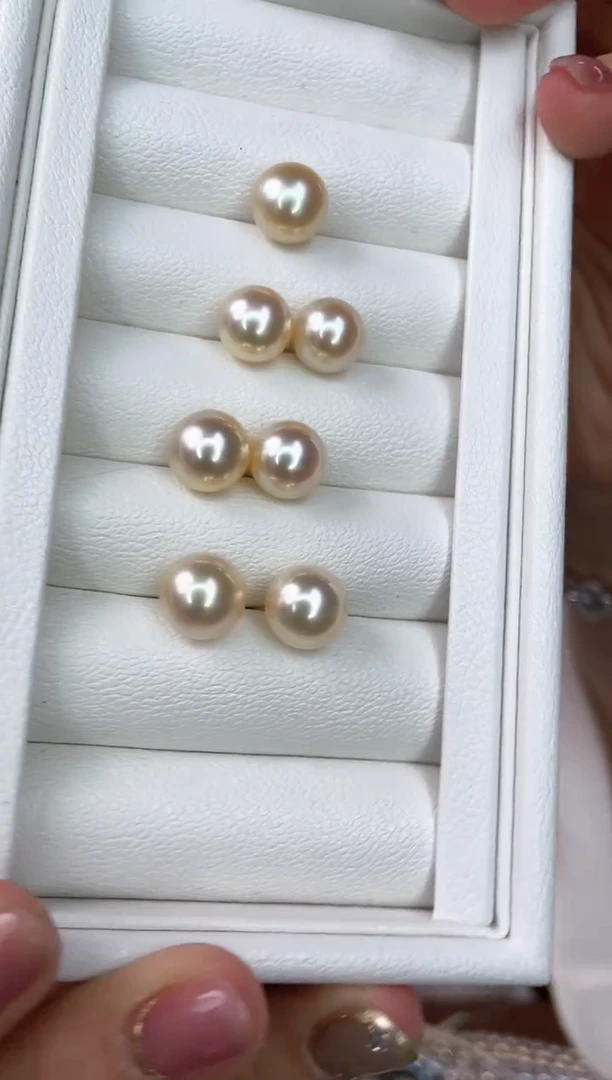 【闪购商品】海水珍珠耳钉18K金镶嵌干枯金10-11mm多样性发一对