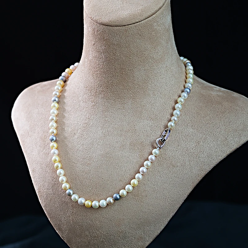 Akoya海水珍珠项链5.5-6mm混彩串链925银气质百搭送女友礼DX005SA